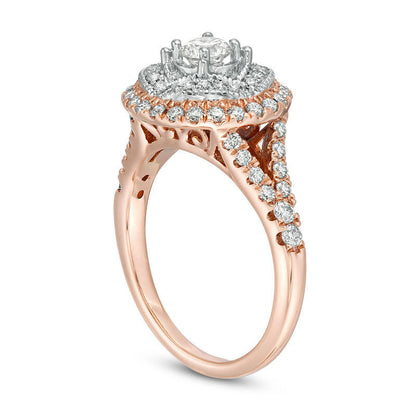 1.0 CT. T.W. Natural Diamond Double Frame Antique Vintage-Style Engagement Ring in Solid 10K Rose Gold