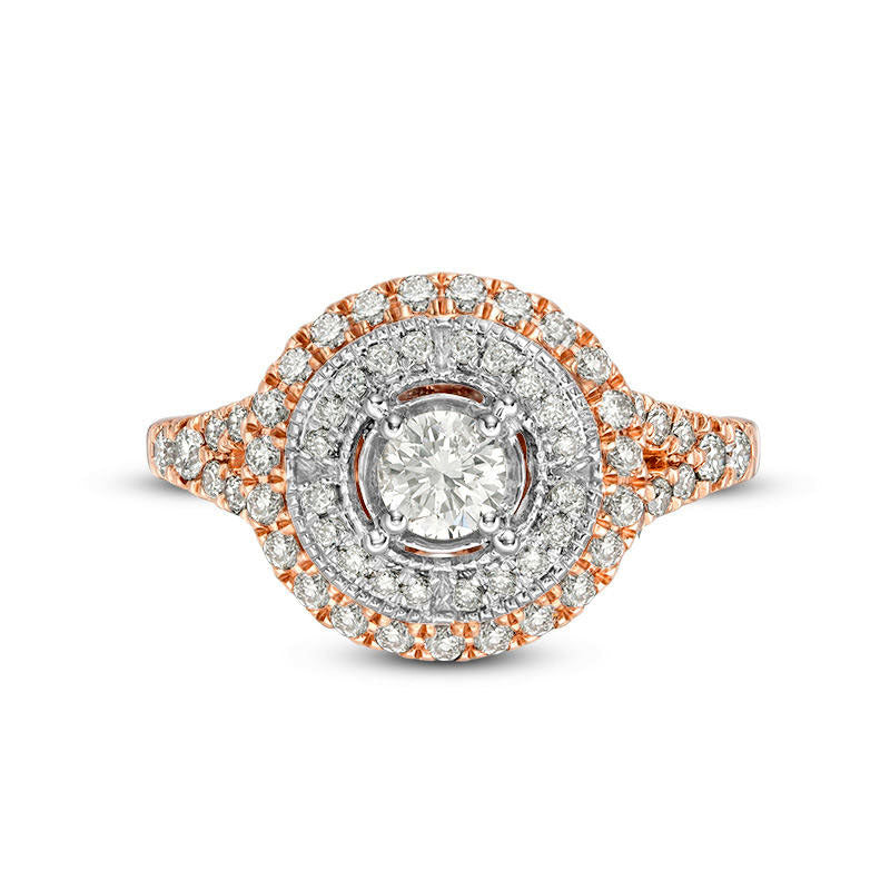 1.0 CT. T.W. Natural Diamond Double Frame Antique Vintage-Style Engagement Ring in Solid 10K Rose Gold