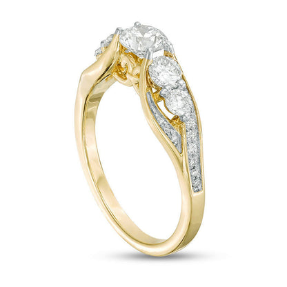 1.20 CT. T.W. Natural Diamond Five Stone Cathedral Engagement Ring in Solid 10K Yellow Gold