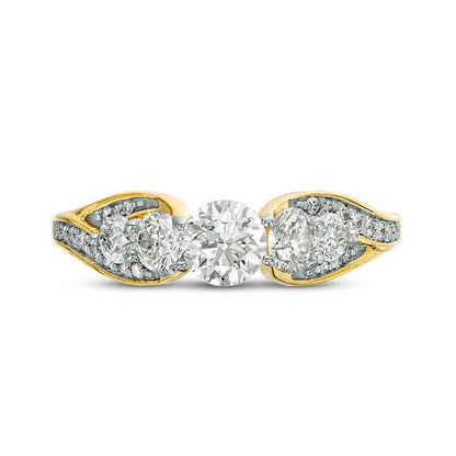 1.20 CT. T.W. Natural Diamond Five Stone Cathedral Engagement Ring in Solid 10K Yellow Gold