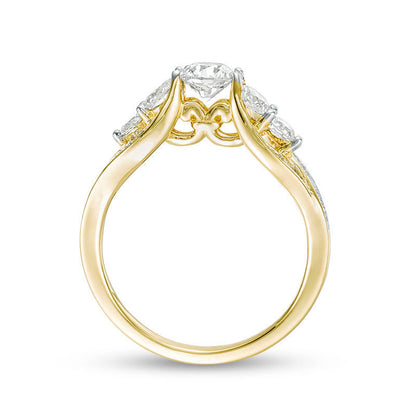 1.20 CT. T.W. Natural Diamond Five Stone Cathedral Engagement Ring in Solid 10K Yellow Gold