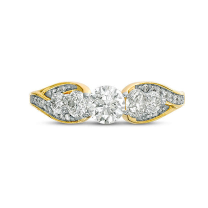 1.20 CT. T.W. Natural Diamond Five Stone Cathedral Engagement Ring in Solid 10K Yellow Gold