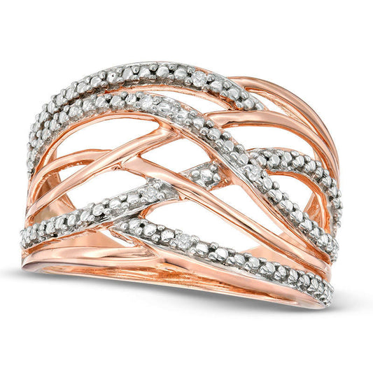 Natural Diamond Accent Layered Crossover Ring in Sterling Silver with Solid 14K Rose Gold Plate