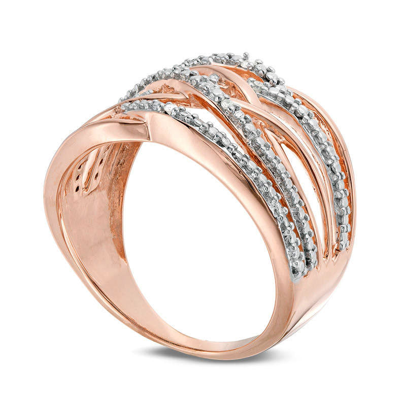 Natural Diamond Accent Layered Crossover Ring in Sterling Silver with Solid 14K Rose Gold Plate