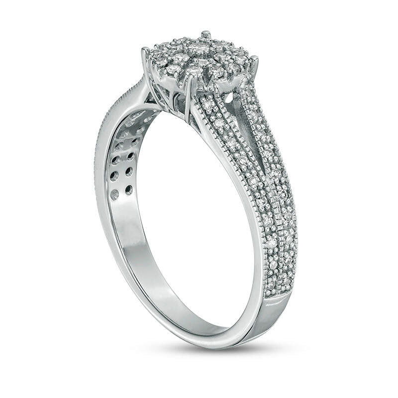 0.33 CT. T.W. Composite Natural Diamond Frame Split Shank Antique Vintage-Style Engagement Ring in Solid 10K White Gold