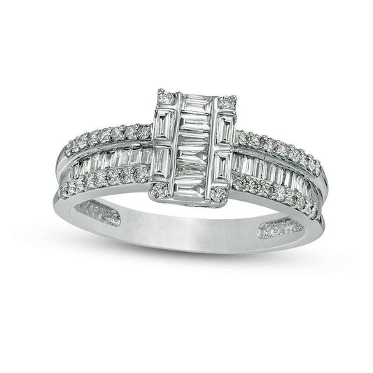 0.50 CT. T.W. Baguette Composite Natural Diamond Multi-Row Engagement Ring in Solid 10K White Gold