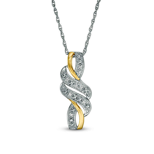 0.05 CT. T.W. Natural Diamond Crossover Wave Pendant in Sterling Silver with 14K Gold Plate