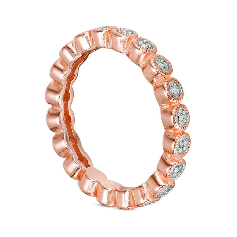 0.10 CT. T.W. Natural Diamond Antique Vintage-Style Three Piece Stackable Band Set in Sterling Silver with Solid 18K Rose Gold Plate