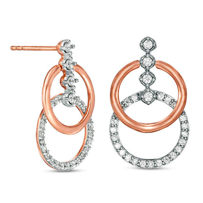 0.75 CT. T.W. Diamond Double Circle Drop Earrings in 10K Rose Gold