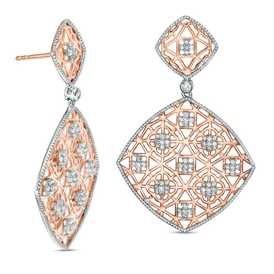 0.5 CT. T.W. Diamond Lattice Tilted Square Drop Earrings in 10K Rose Gold