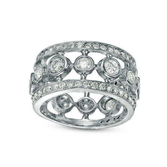 1.75 CT. T.W. Natural Diamond Open Antique Vintage-Style Wide Eternity Band in Solid 14K White Gold