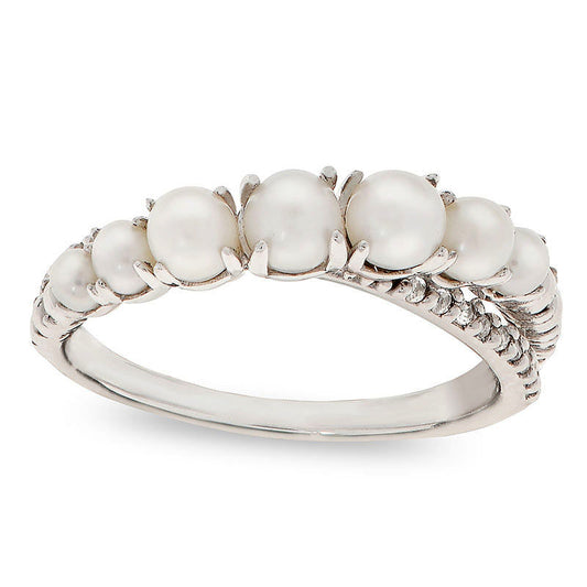 Cultured Freshwater Pearl and White Topaz Crossover Ring in Sterling Silver