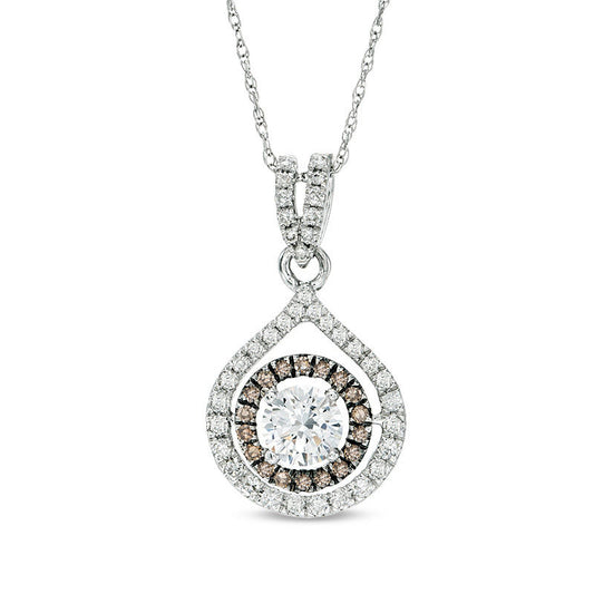 1 CT. T.W. Champagne and White Natural Diamond Double Frame Pendant in 14K White Gold