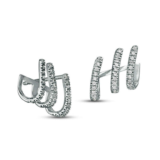 0.25 CT. T.W. Diamond Triple Row Cuff Earrings in 10K White Gold