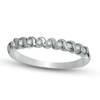 0.20 CT. T.W. Natural Diamond Nine Stone "S" Wave Anniversary Band in Sterling Silver