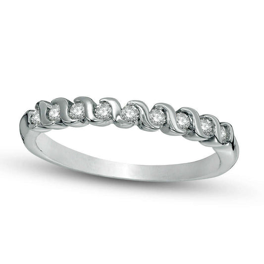 0.20 CT. T.W. Natural Diamond Nine Stone "S" Wave Anniversary Band in Sterling Silver