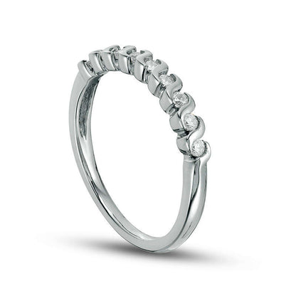 0.20 CT. T.W. Natural Diamond Nine Stone "S" Wave Anniversary Band in Sterling Silver