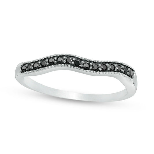 0.13 CT. T.W. Enhanced Black Natural Diamond Contour Wedding Band in Solid 10K White Gold