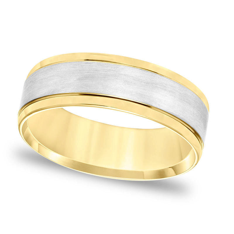 Men's 7.0mm Comfort-Fit Brushed Center Wedding Band in Solid 14K Two-Tone Gold