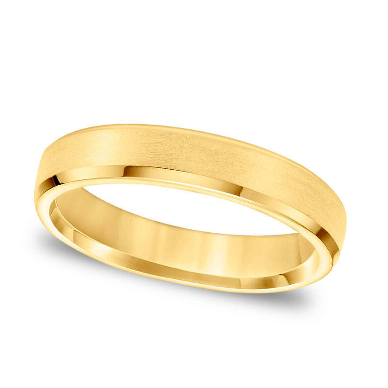 Men's 4.5mm Comfort-Fit Brushed Beveled Edge Wedding Band in Solid 14K Gold