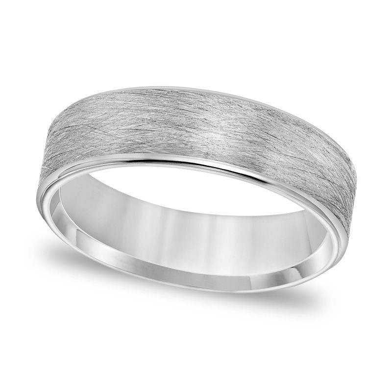 Men's 6.0mm Comfort-Fit Brushed Wire-Textured Wedding Band in Solid 14K White Gold