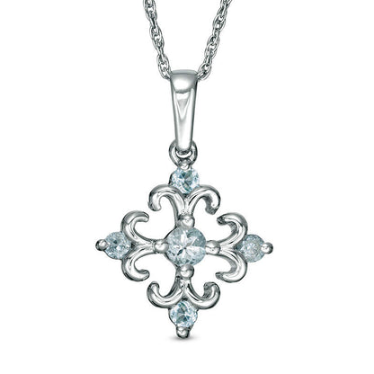 Aquamarine Square Fleur-de-Lis Pendant in Sterling Silver