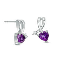 5.0mm Heart-Shaped Amethyst and Lab-Created White Sapphire Folded Arrow Drop Earrings in Sterling Silver