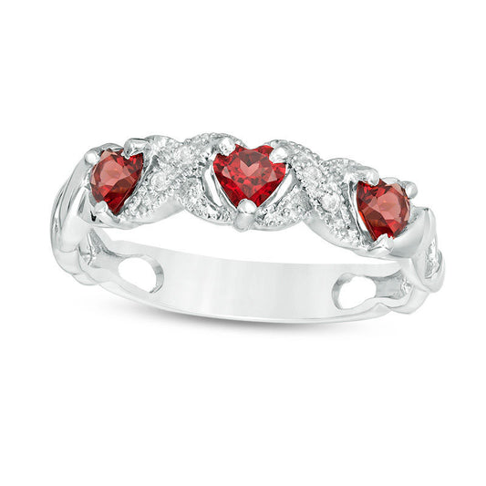 Heart-Shaped Garnet and Lab-Created White Sapphire Braided Antique Vintage-Style Ring in Sterling Silver