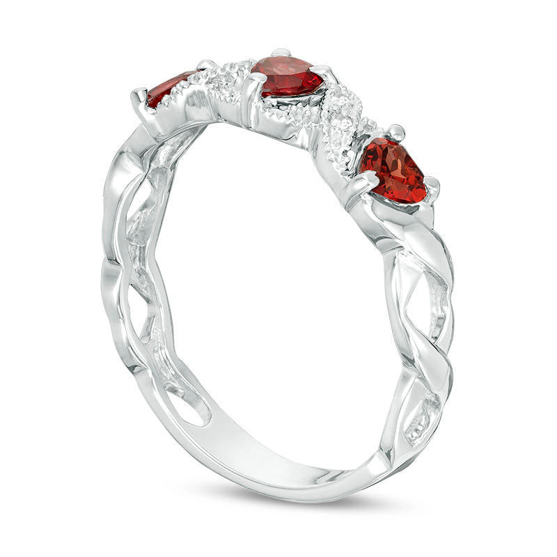 Heart-Shaped Garnet and Lab-Created White Sapphire Braided Antique Vintage-Style Ring in Sterling Silver