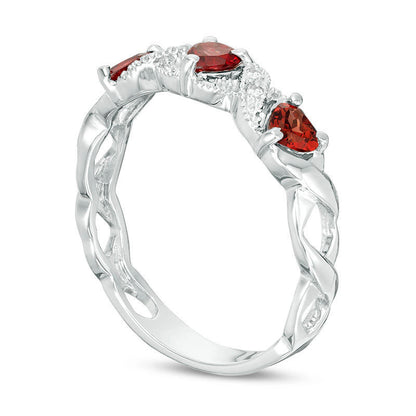 Heart-Shaped Garnet and Lab-Created White Sapphire Braided Antique Vintage-Style Ring in Sterling Silver