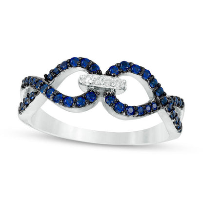 Lab-Created Blue and White Sapphire Interlocking Ring in Sterling Silver