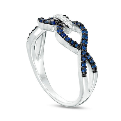 Lab-Created Blue and White Sapphire Interlocking Ring in Sterling Silver