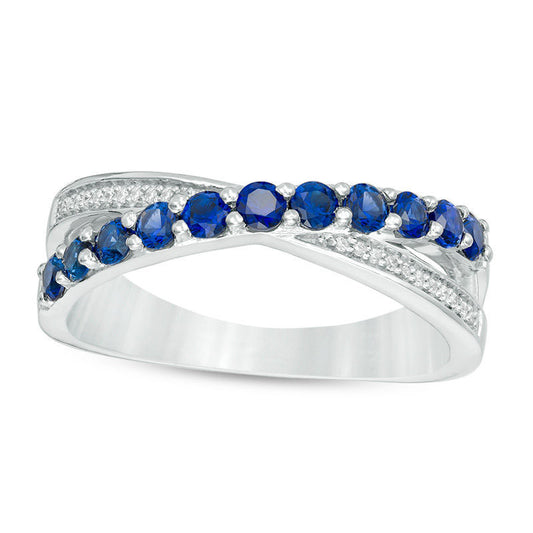Lab-Created Blue Sapphire and Diamond Accent Criss-Cross Ring in Sterling Silver