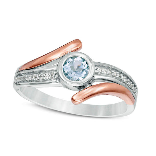 4.1mm Aquamarine and 0.07 CT. T.W. Natural Diamond Bypass Ring in Sterling Silver and Solid 10K Rose Gold