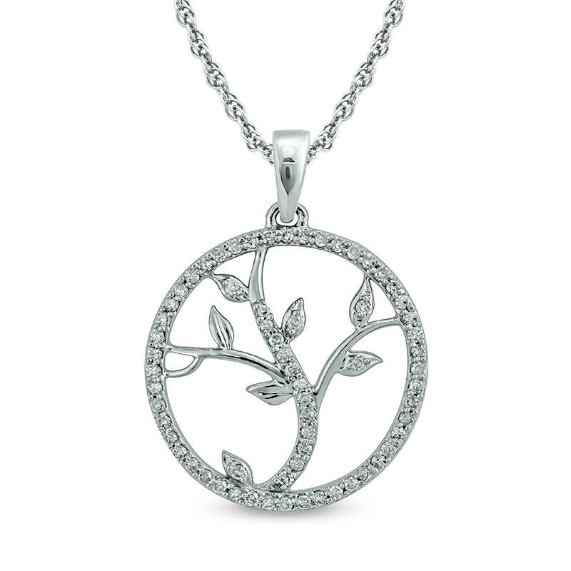 0.2 CT. T.W. Natural Diamond Vine Cut-Out Circle Pendant in 10K White Gold