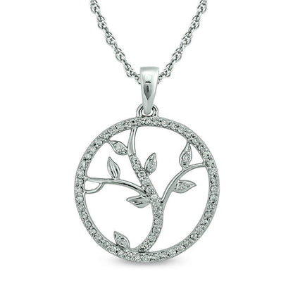 0.2 CT. T.W. Natural Diamond Vine Cut-Out Circle Pendant in 10K White Gold