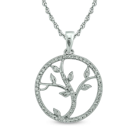 0.2 CT. T.W. Natural Diamond Vine Cut-Out Circle Pendant in 10K White Gold
