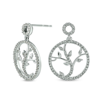 0.25 CT. T.W. Diamond Vine Cut-Out Circle Drop Earrings in 10K White Gold