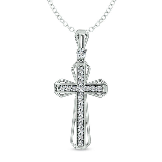 0.05 CT. T.W. Natural Diamond Cross Pendant in Sterling Silver