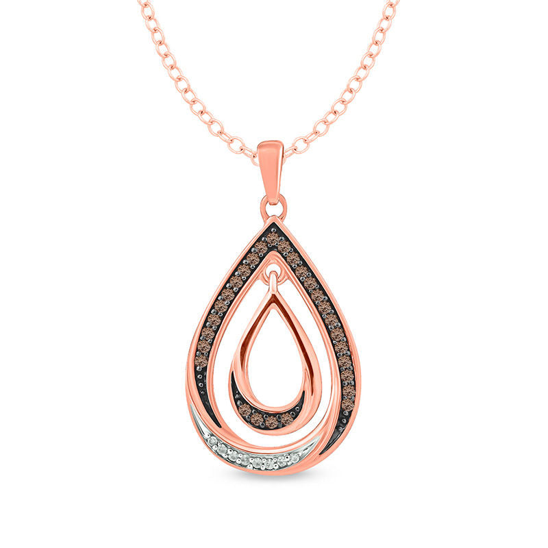 0.17 CT. T.W. Champagne and White Natural Diamond Double Pear-Shaped Pendant in 10K Rose Gold