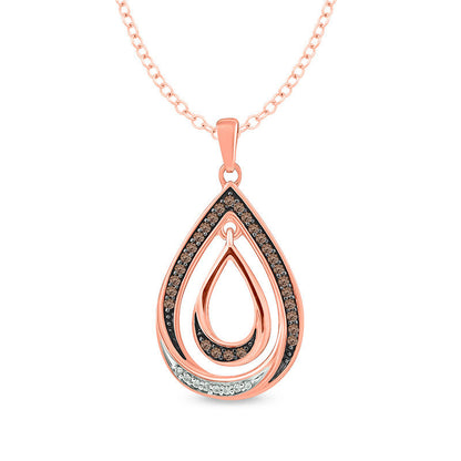 0.17 CT. T.W. Champagne and White Natural Diamond Double Pear-Shaped Pendant in 10K Rose Gold