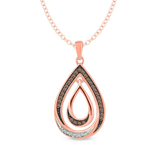 0.17 CT. T.W. Champagne and White Natural Diamond Double Pear-Shaped Pendant in 10K Rose Gold