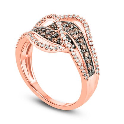 0.88 CT. T.W. Champagne and White Natural Diamond Layered Bypass Ring in Solid 10K Rose Gold