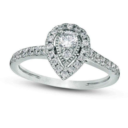 0.50 CT. T.W. Natural Diamond Pear-Shaped Frame Antique Vintage-Style Engagement Ring in Solid 14K White Gold