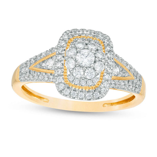 0.50 CT. T.W. Natural Diamond Rectangle Frame V-Sides Antique Vintage-Style Engagement Ring in Solid 14K Gold
