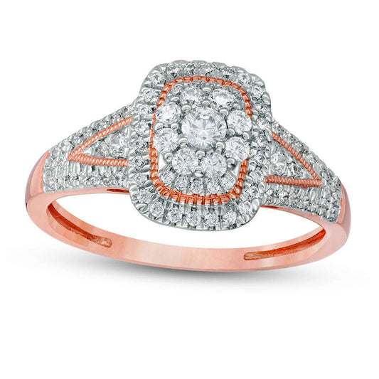 0.50 CT. T.W. Natural Diamond Rectangle Frame V-Sides Antique Vintage-Style Engagement Ring in Solid 14K Rose Gold