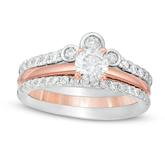 1.0 CT. T.W. Natural Diamond Crown Bridal Engagement Ring Set in Solid 14K Two-Tone Gold