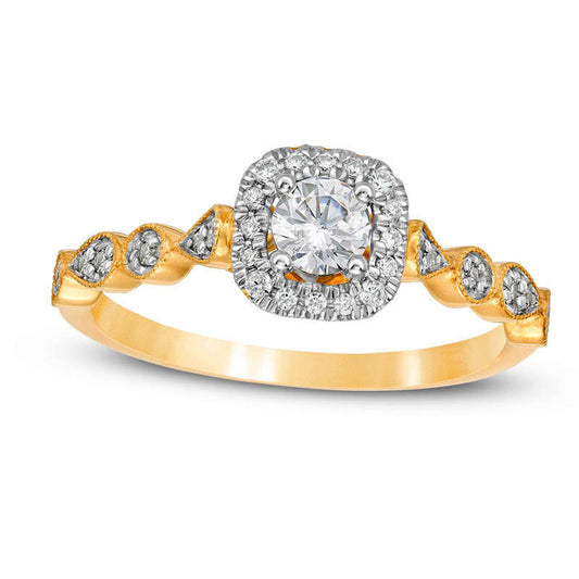 0.38 CT. T.W. Natural Diamond Cushion Frame Alternating Shank Antique Vintage-Style Engagement Ring in Solid 14K Gold
