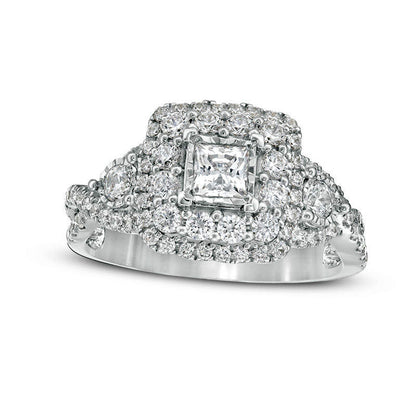 2.10 CT. T.W. Princess-Cut Natural Diamond Double Frame Twist Engagement Ring in Solid 14K White Gold - Size 7