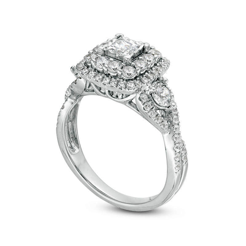 2.10 CT. T.W. Princess-Cut Natural Diamond Double Frame Twist Engagement Ring in Solid 14K White Gold - Size 7